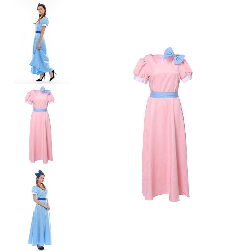 Восхитительное синее длинное платье, сказочный костюм Питера Пэна и Венди Дарлинг для взрослых