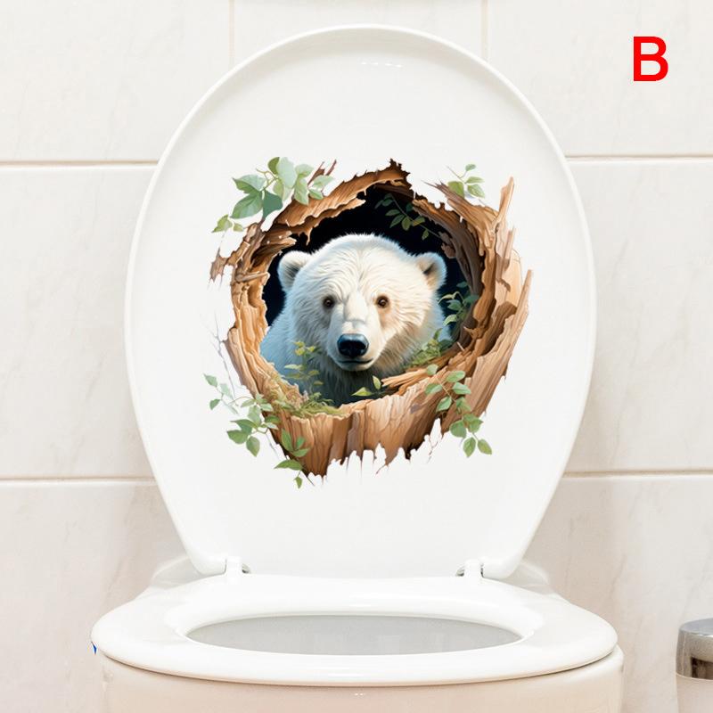 Интересные наклейки для унитаза с животными, самоклеящиеся водостойкие наклейки на крышку унитаза с совой, медведем и кроликом для ванной комнаты, декор для туалета