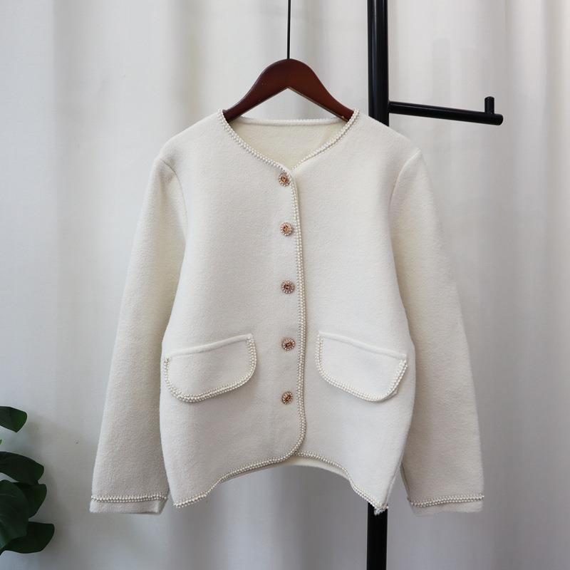 Вязаный двусторонний шерстяной кардиган осень и зима новый свободный однотонный темпераментный свитер куртка женский