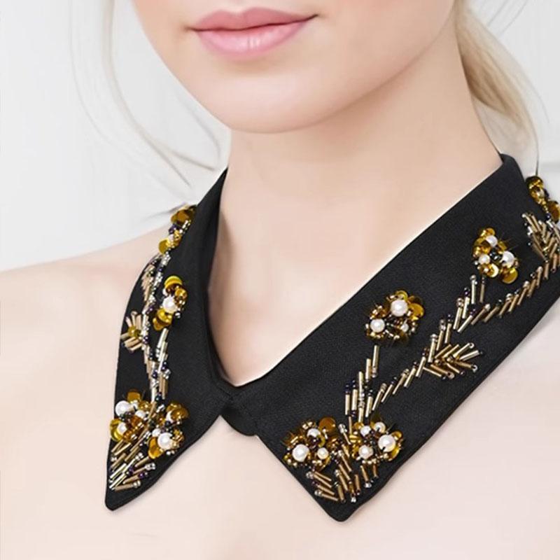 Elegant Diamond Beaded Detachable Collar for Women False Shawl Shoulder Wrap Lapel Fashionable Accessory for Women