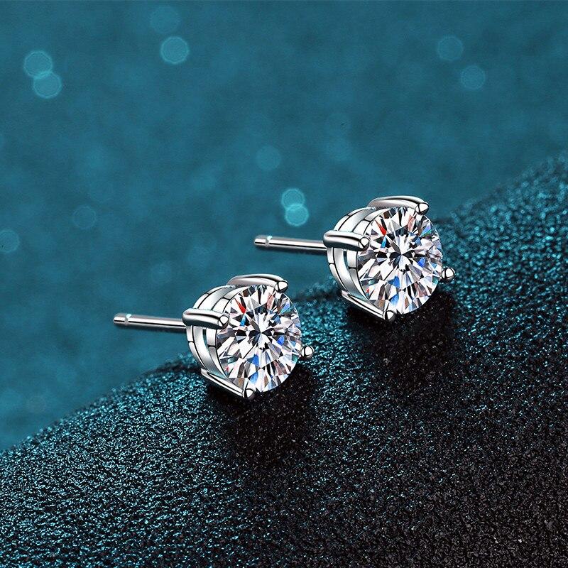 S925 Classic 4 Prongs 0.5/1/1.5ct F Color Moissanite VVS Fine Jewelry Diamond Stud Earring With Certificate for Women