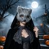 Breathable Halloween Face Mask Long Fur White Fox Half Mask, Masquerade Cosplay Furry Elegant Fairy for Ancient Style Photoshoot Party Performance