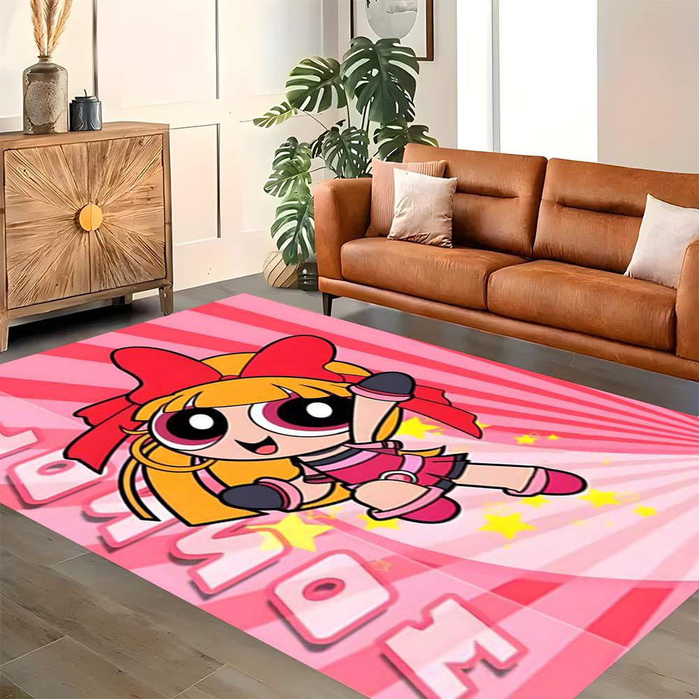 Powerpuff Girls Bubbles' Flight rug for living rooms, bedrooms, home décor, and as gifts.