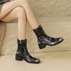 Мода НОВЫЕ Осенне-зимние Женские Ботинки Квадратный Носок Массивный Каблук Ботинки Сплит Кожаная Обувь для Женщин Короткие Современные Ботинки Винтажные Ботинки Женские