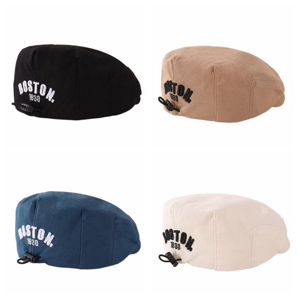 Drawstring Kids Peaked Cap Solid Color Newsboy Cap Retro Baby Beret Hat Spring