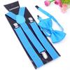 Gift Men Women Elastic Leather Suspenders Braces Adjustable Straps Bow Ties Set Unisex Suspenders