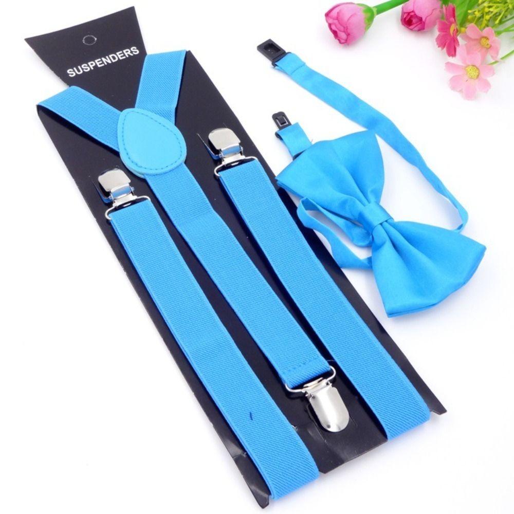 Gift Men Women Elastic Leather Suspenders Braces Adjustable Straps Bow Ties Set Unisex Suspenders