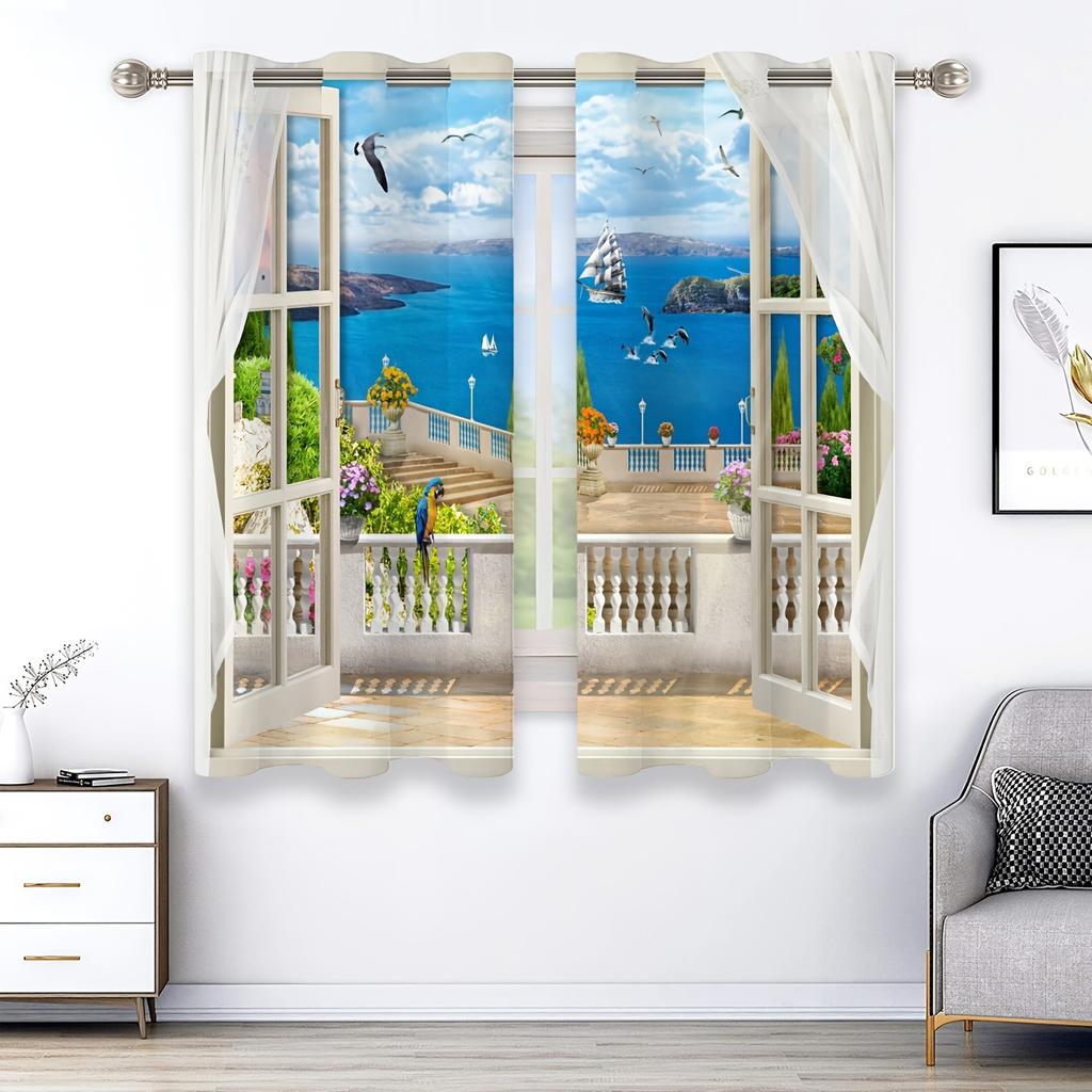 2 шт., Декоративные шторы на окна с изображением пляжа, заката и океана, для гостиной, спальни, столовой, кухни, фермерского дома, домашнего декора