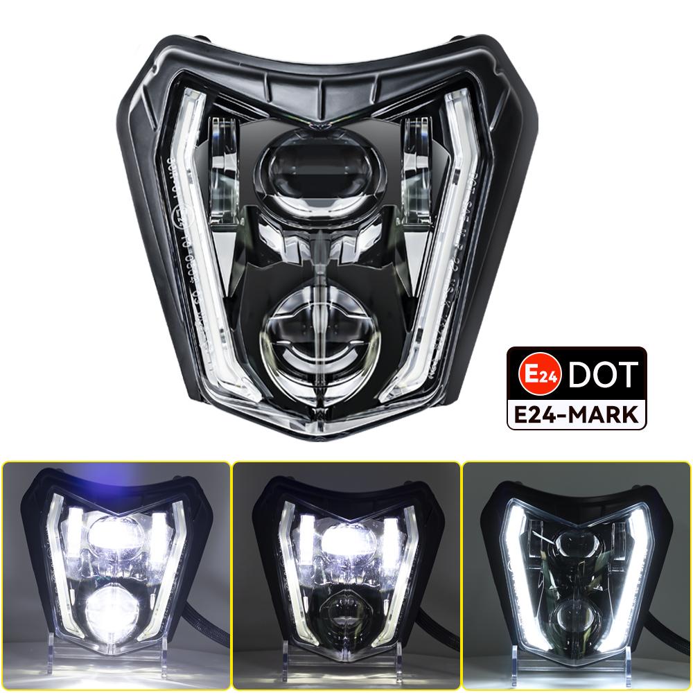 Мотокросс Эндуро Двойной спорт Свет E24-маркировка Мотоциклетная светодиодная фара для TC FE TE EXC XCW XCF 125 250 300 350 450 530 690 SMR