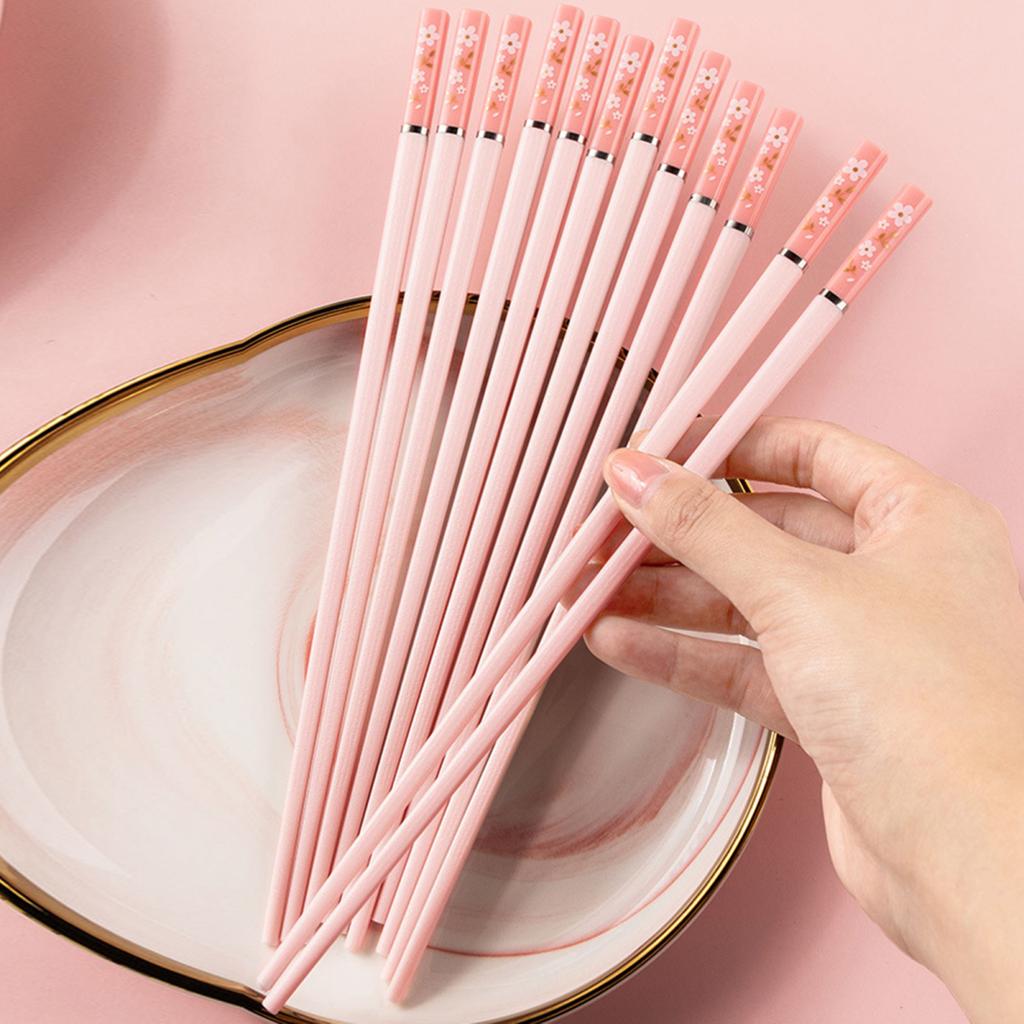 5 Pairs Food Chopsticks Heat Resistant Lightweight Pink Cherry Blossom Chopsticks for Home