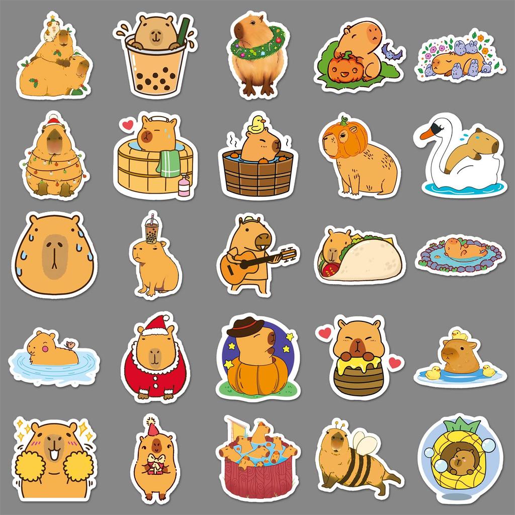 50 Capybara Cartoon Stickers: Cute DIY Decor for Skateboards, Phones, Luggage, and More
