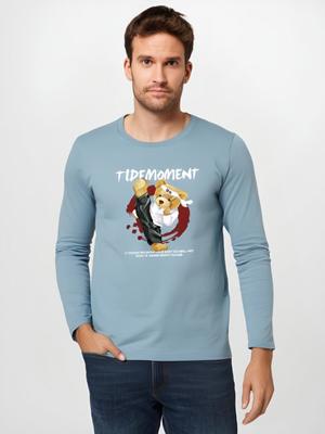 Футболка мужская с длинными рукавами Kung Fu Bear Plus Size из чистого хлопка с круглым вырезом S-5XL