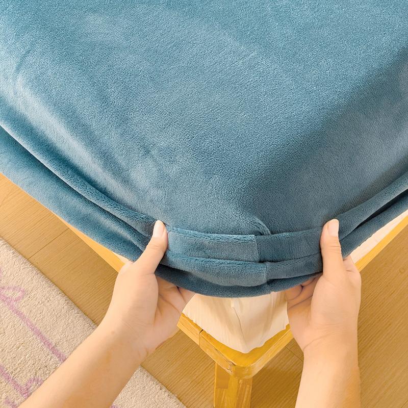 Warm Velvet Fitted Bed Sheet with 360 Elastic Band Mattress Protector Cover Coral Fleece Bedspreads for Single Double Bedsheet