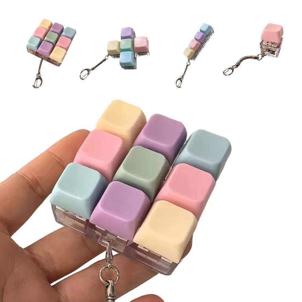 Macaron Keyboard Style Fidget Keychain Push Buttons Stress Relief Toy For Adults Kids Anti-Anxiety Sensory Toy Party Gift