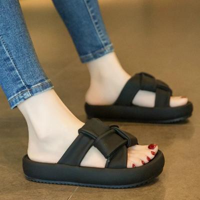 Французские модные тапочки высокого класса, женская одежда, лето 2024, новинка, мода знаменитостей в Интернете, универсальные пляжные тапочки с толстой подошвой