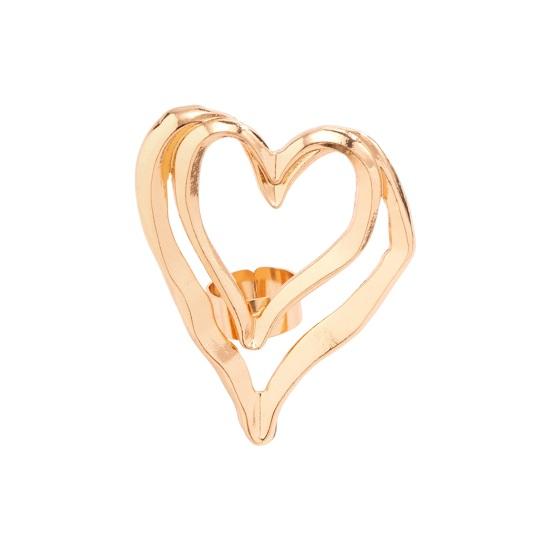 Кольцо Big Love Ring, двухслойное, преувеличенное, полое, в форме сердца, на палец