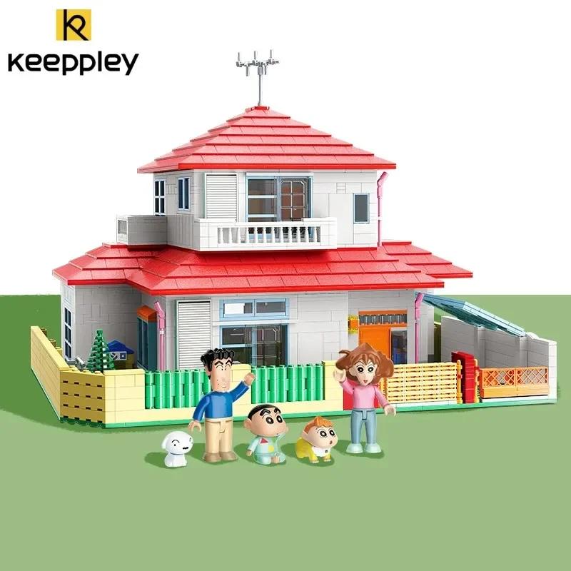 Keeppley Classic Anime Cartoon Crayon Shin-chan Street View Building Blocks House Cat Bus Xiaoxin's Room Bricks Sets Kids Toys