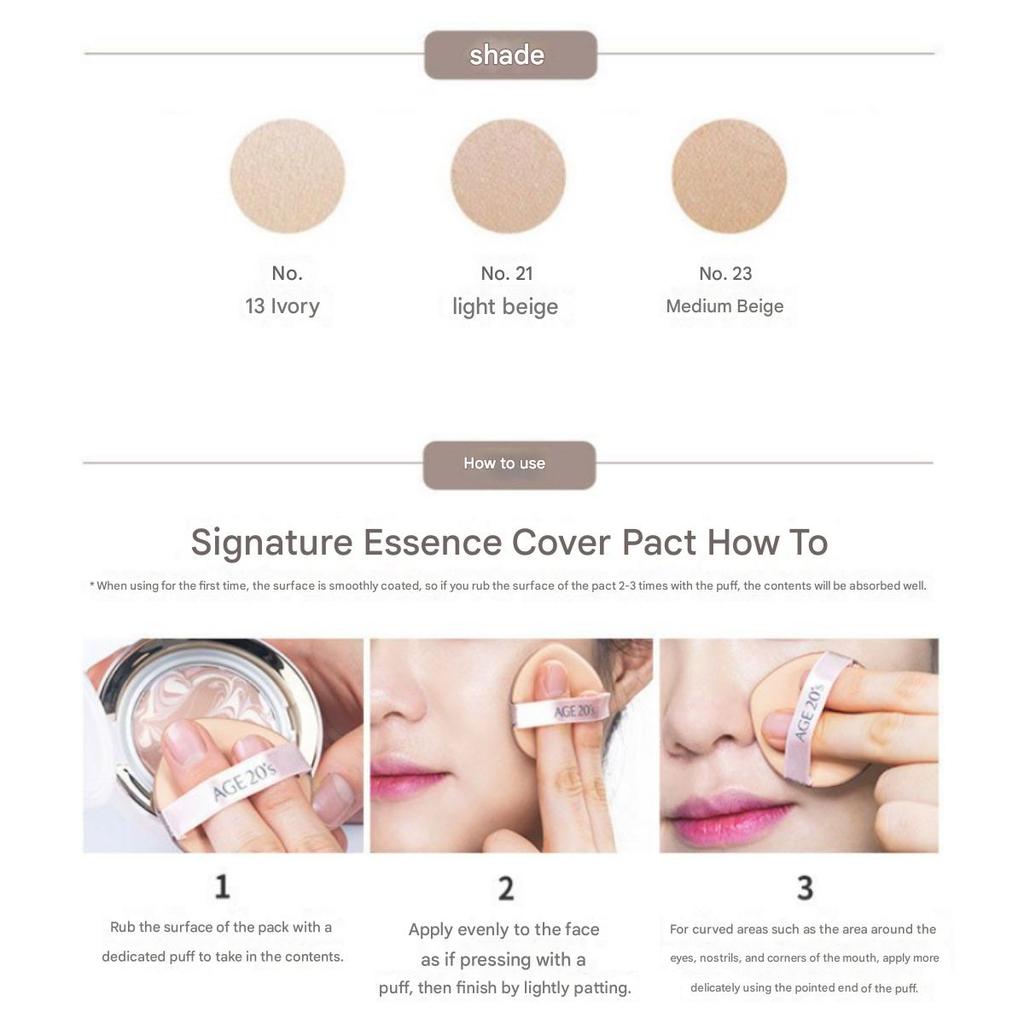 Age 20's Набор Signature Essence Cover Pact Intense (Футляр 1 шт + 2 сменных стержня, 14 г) – Тень Нет. 21(Светло-бежевый)