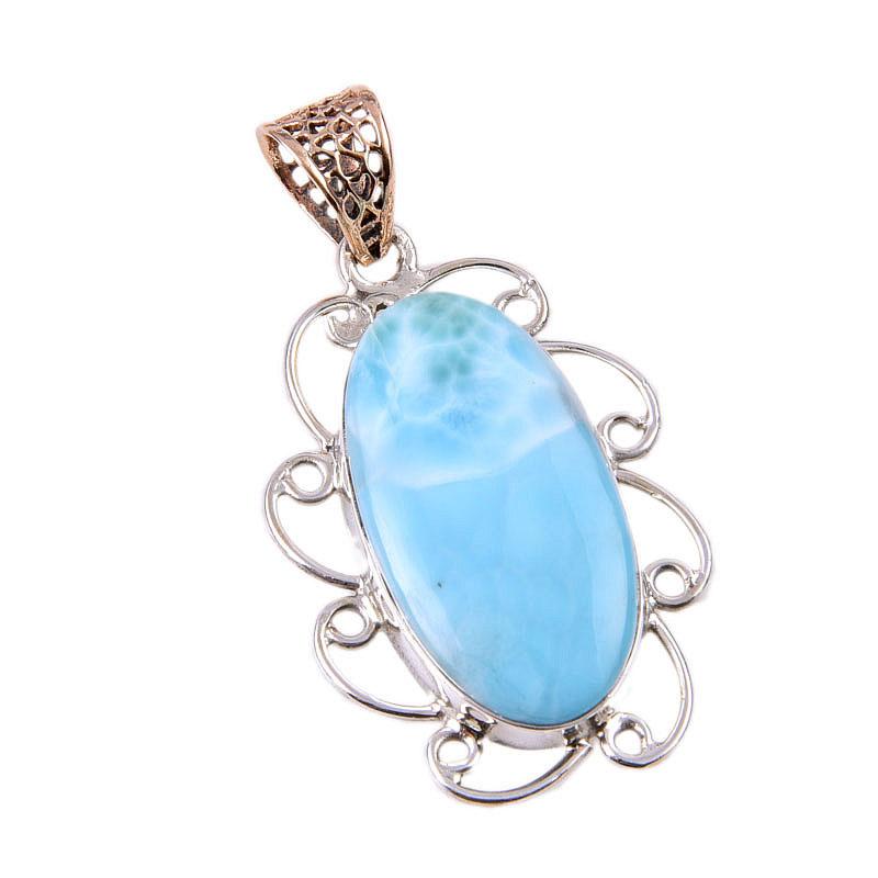 Natural Republic Larimar Gemstone 925 Solid Sterling Silver Pendant 1.75" D1T59
