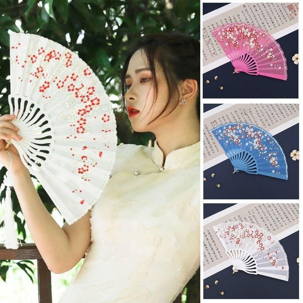 Веер из ткани «Цветок сливы», ручной веер в китайском стиле, элегантный танцевальный веер