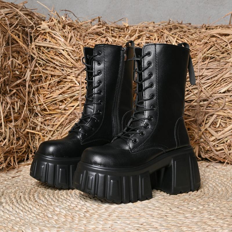2025 Super High Heel Platform Mid-Tube Boots Women's Autumn and Winter Small Tall Stylish and Versatile Booties