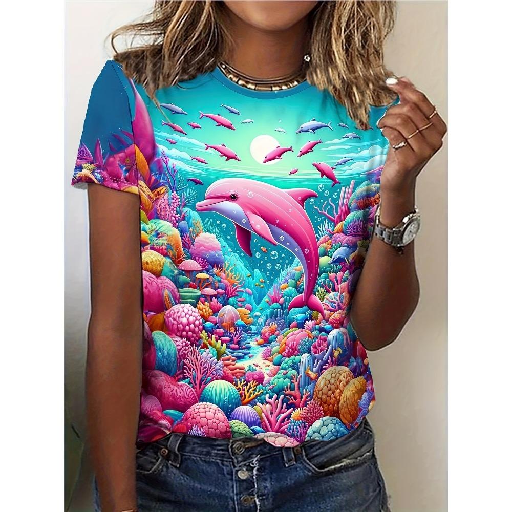 2024 Summer New Women's 3D Digital Printed T-shirt Creative Animal Pattern Round Neck Casual Short Sleeve Loose Fashion Top