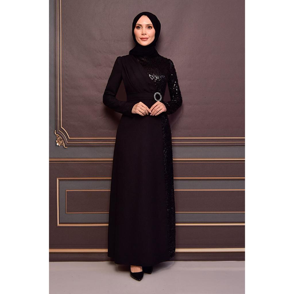 Женская одежда, вечернее платье, модное длинное вечернее платье из крепа с блестками и поясом, хиджаб 2516