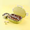 Герметичный стальной ланч-бокс для детей с 2 контейнерами и боксом для овощей сбоку, ярко-желтого цвета, для школьных и уличных обедов