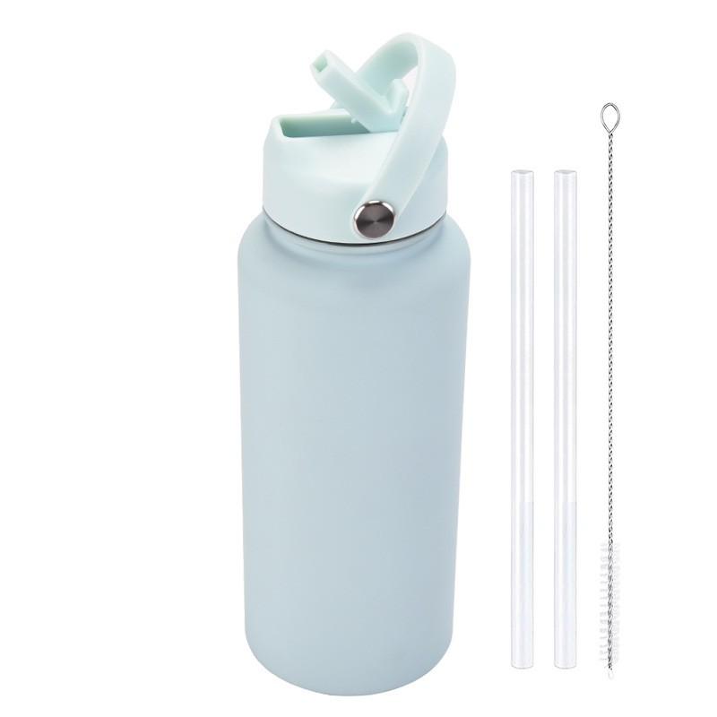 1L Stainless Steel Vacuum Insulated Water Bottle With Handle Straw Lid Outdoor Sports Travel