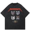 Streetwear Both Sides Cats Graphic Unisex T-Shirt Cotton Washed Black Tshirt Unisex Tops Tees Summer Short Sleeves T Shirt