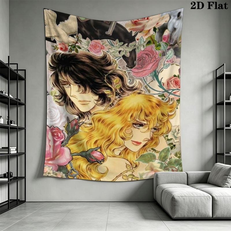 Versailles Rose Love Wall Tapestry Aesthetic Wall Hanging Printed Fabric Blanket Decorative Tapestries for Bedroom Living Room Home Decor