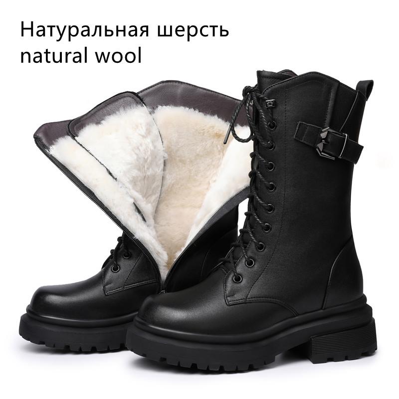 Модная женская обувь AIYUQI больших размеров, из натуральной кожи, с толстой шерстяной подкладкой, теплая, зимние ботинки-байкеры для женщин в британском стиле, женские зимние ботинки
