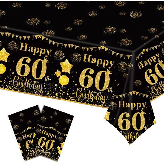 50th Black Gold Birthday Tablecloths Plastic Disposable 2 Pack Table Cloth Happy Party Birthdays Decorations Rectangular Table Cover 54"x108"