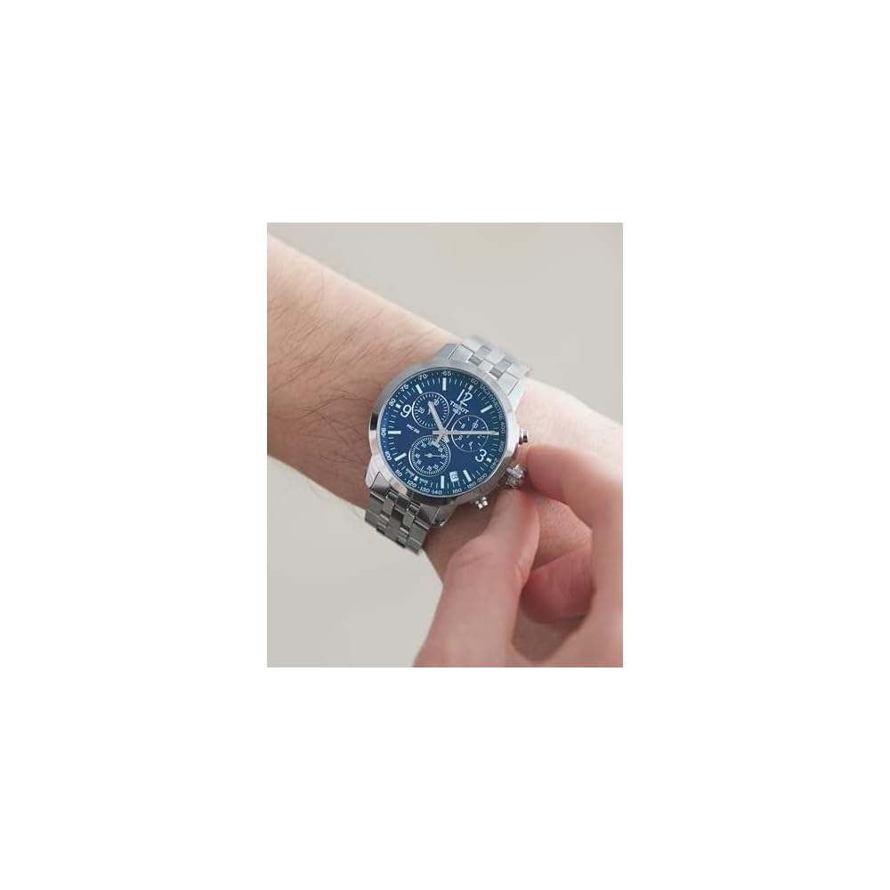 Мужские часы Tissot PRC 200 Хронограф Синий циферблат Браслет из нержавеющей стали 42 мм