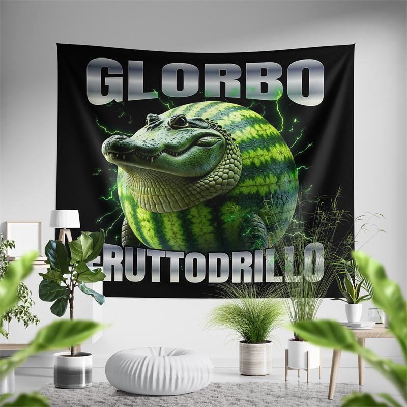 Aertemisi Glorbo Fruttodrillo Italian Brainrot Funny Meme Tapestry Wall Hanging Art for Bedroom Living Room Decor Party Backdrop