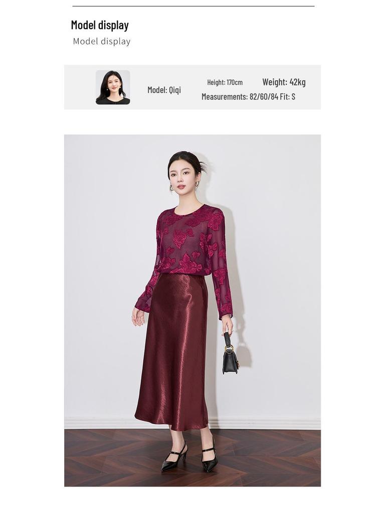 Elegant Georgette Cut-Out Long Sleeve Top - New Chinese Round Neck Style (2501209)