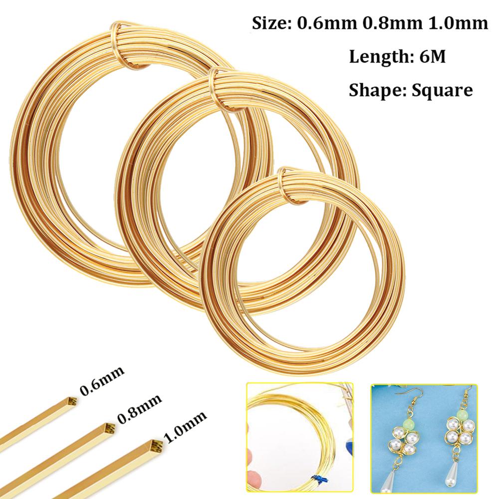 0.6mm,0.8mm,1.0mm 6M Square Copper Wire Half Hard Yellow Brass Wire for Jewelry Beading Craft Work