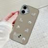 iPhone 16 Case Mirror Finish Electroplated Heart Design TPU Acrylic Phone Cover with Silver Beads Strap