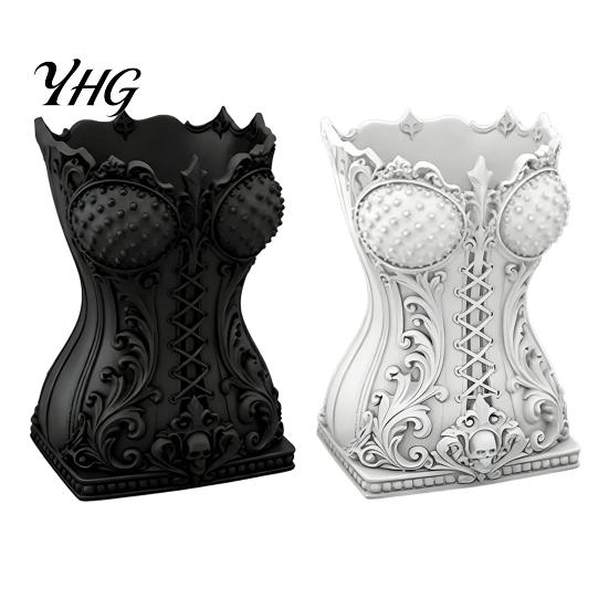 Black And White Decor Gothic Makeup Brush Storage Tube, Retro Skull Desktop Organizer, Vintage Style Case Decorative Plastic Holder for Dressing Table
