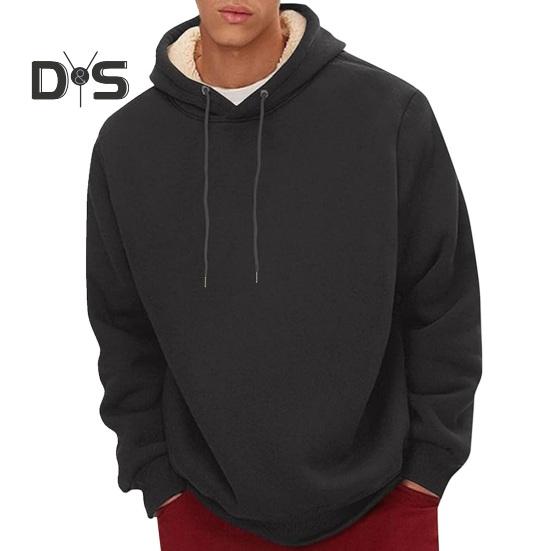 Зимняя мужская толстовка с капюшоном, однотонная, с плюшевой подкладкой, свободная, с длинными рукавами, на шнурке, с эластичными манжетами, повседневная толстовка с капюшоном