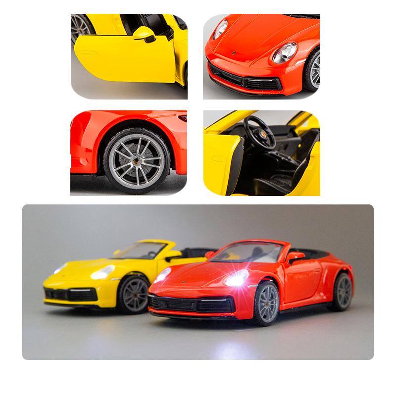 1:32 Porsche 911 Carrera Cabriolet Alloy Muscle Car Model Sound and Light Pull Back Children's Toy Collectibles Birthday gift