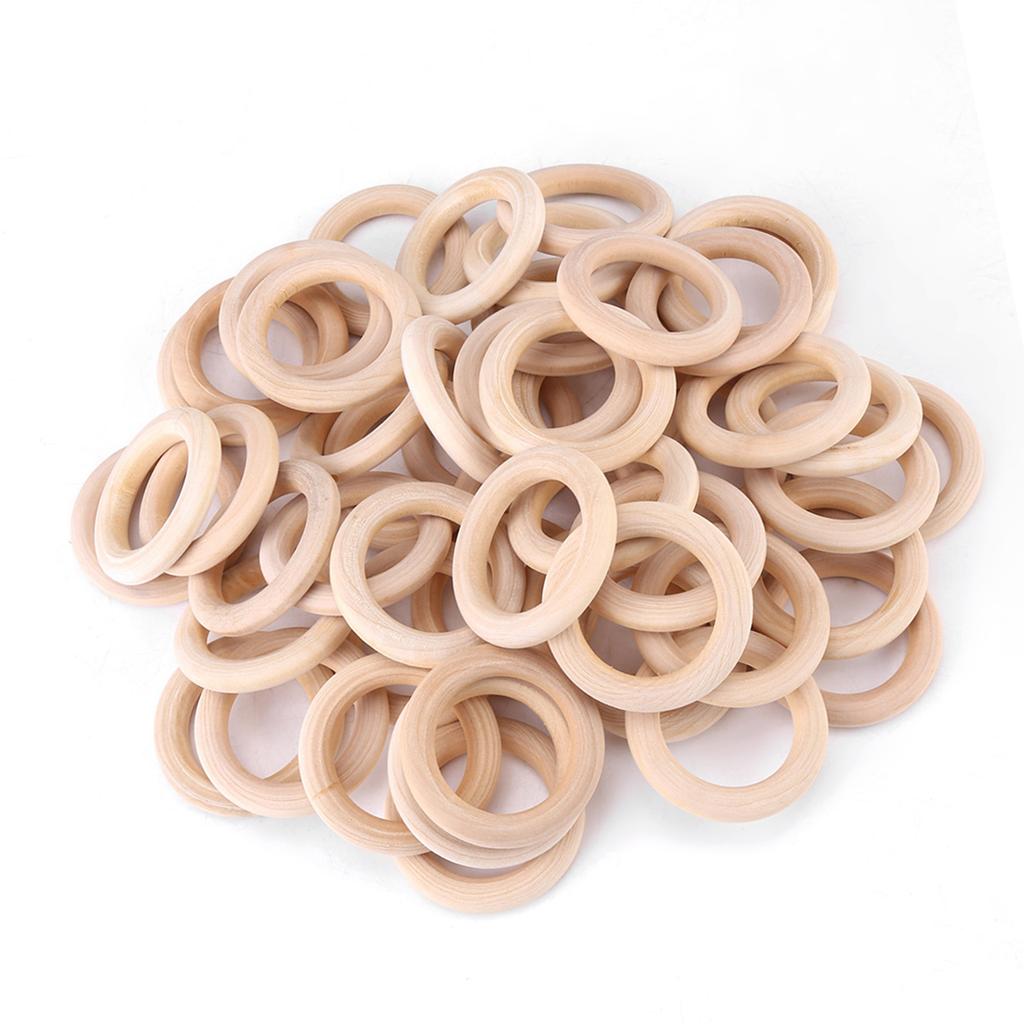 50pcs Unfinished Natural Wooden Round Rings DIY Wood Craft Circles