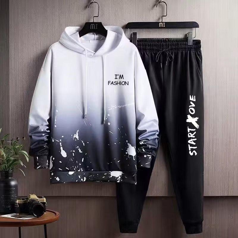 Men's Korean Style Gradient Hoodie & Casual Pants Set