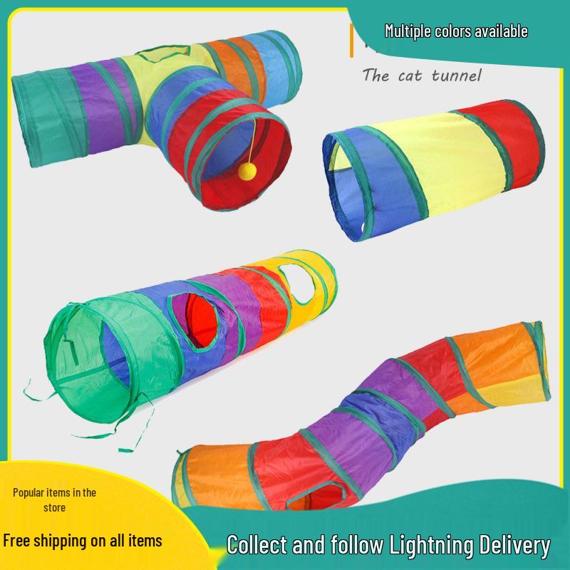 Foldable Rainbow Cat Tunnel: Interactive Cross-Border Play Tube for Cats