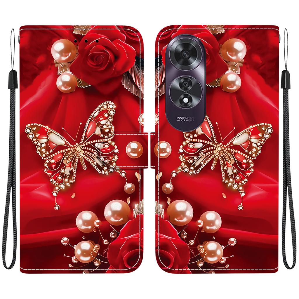 Чехол-книжка из искусственной кожи ручной работы для Oppo A60 4G, противоскользящий, противоударный, с ремешком на запястье и дизайном в виде сердца/розы/кошки