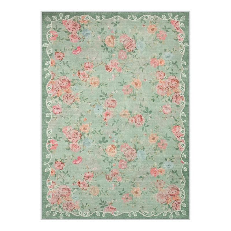 Romantic Classic Floral Rose Garden Black Area Carpet with Rug Inspired Grace and Sophisticated Flower Design for Home Décor