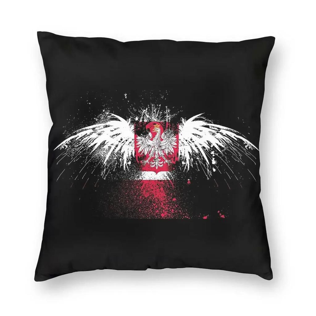 Polish American Flag USA Eagle Throw Pillow Cover Polyester Cushions for Sofa Flag of Poland Funny Cushion Covers