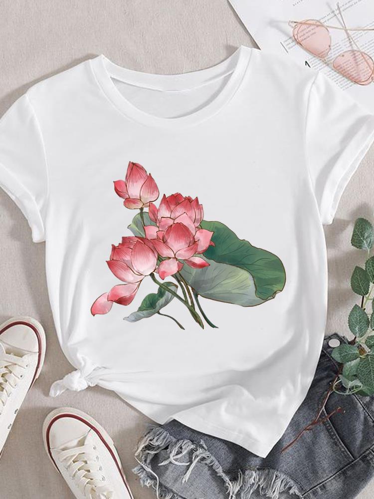 (Азиатский размер) Женская модная футболка с короткими рукавами в стиле 90-х с цветочным трендом, женская повседневная футболка с принтом, женские футболки с графикой