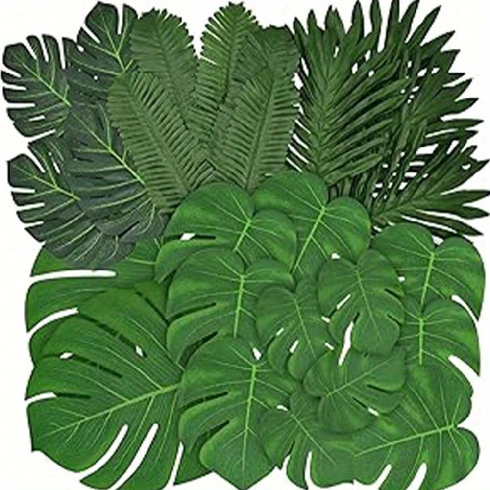 Искусственные пальмовые листья 5-8 видов, большие и маленькие, зеленые, искусственные пальмовые листья со стеблями для сафари, джунглей, гавайских луау, декора стола для вечеринки, свадьбы, дня рождения
