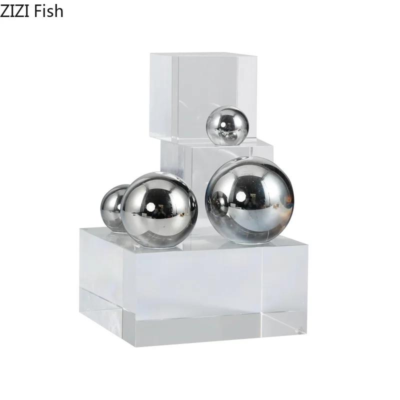 Colored Crystal Ladder Silver Ball Decorative Ornaments Desk Decoration Crystal Geometric Block Statue Room Aesthetics Decor